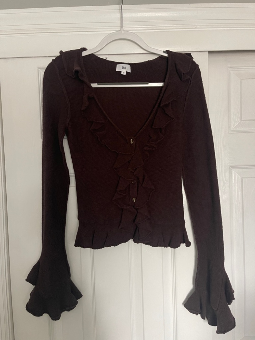 LPA Truffle Brown Ruffle Knit Cardigan - Picture 2 of 4